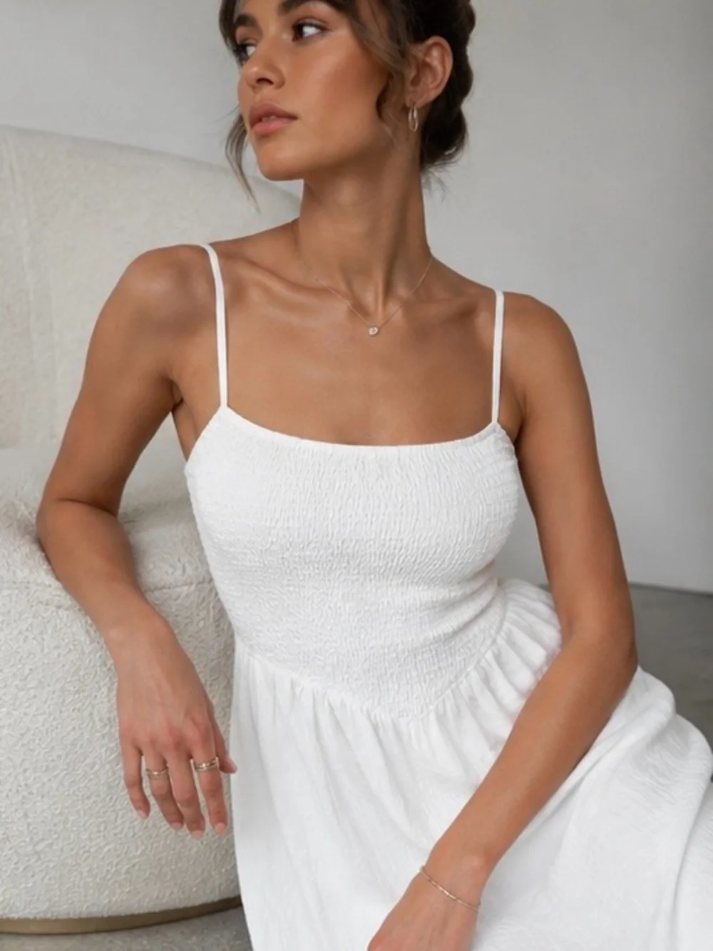 Dynamite White Linen Maxi Dress Size M - Picture 3 of 11